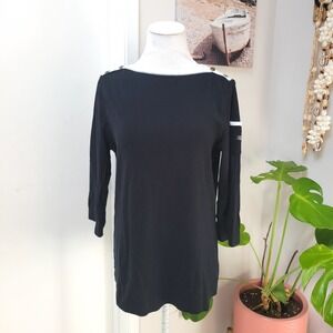 Lauren Ralph Lauren Knit Top Boatneck‎ Long Sleeve Pocket Black 1X Vintage Y2K
